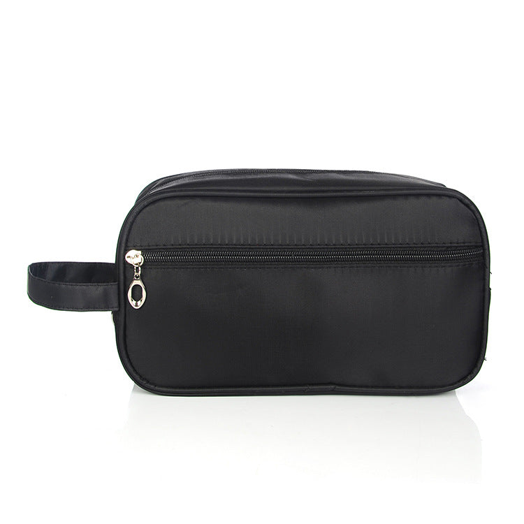 Black nylon toiletry bag with zipper and wrist loop