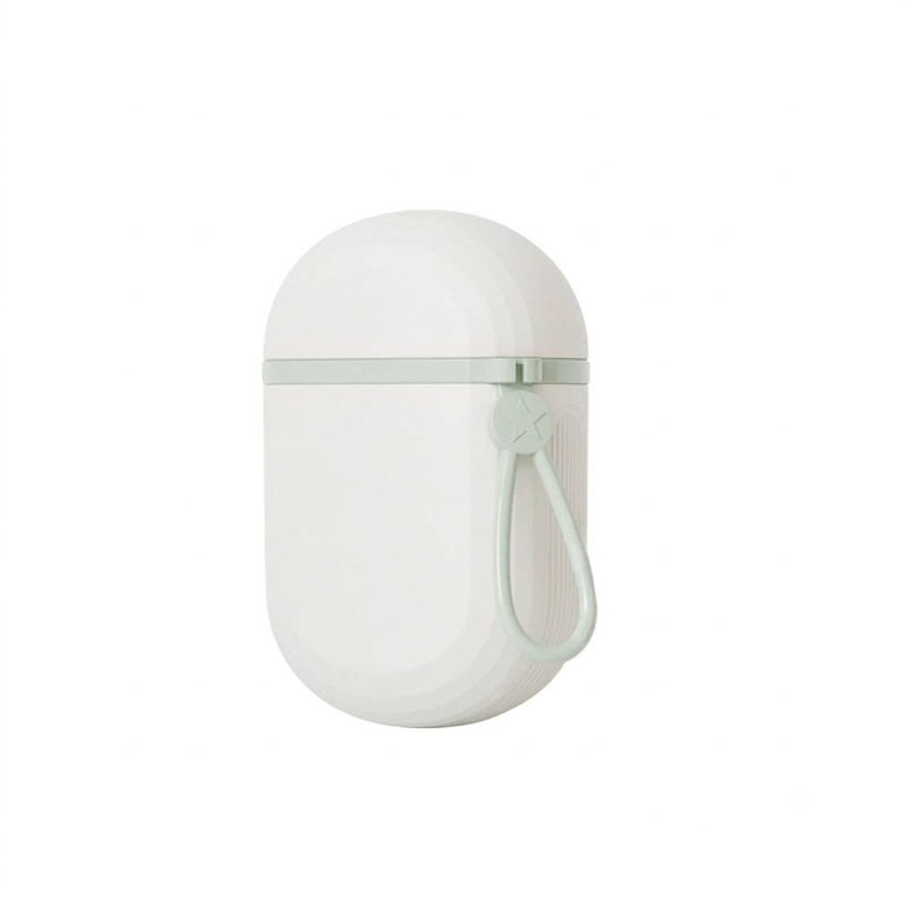 White and mint pill-shaped portable soap case with carry loop