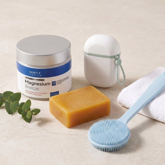 Complete Back Care Kit: Bacne Out Bar, Daily Massage & Care Body Cream, Back Massage Bath Brush and Portable Soap Box